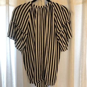 LOFT flutter sleeve black and white striped blouse